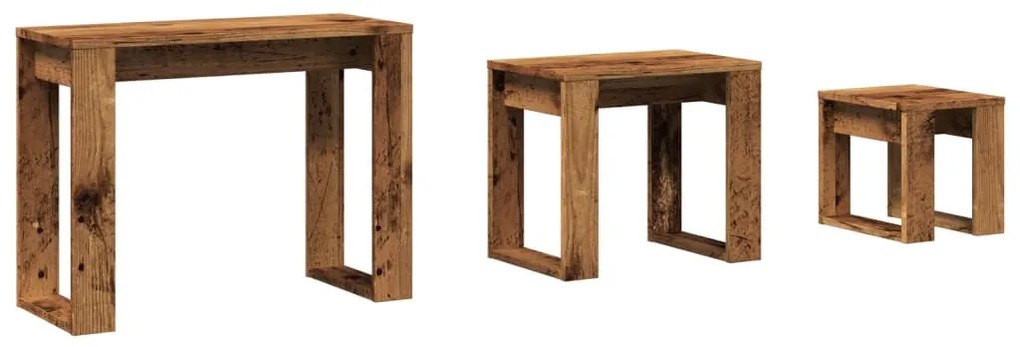 3 db antik fa színű szerelt fa egymásba tolható asztal