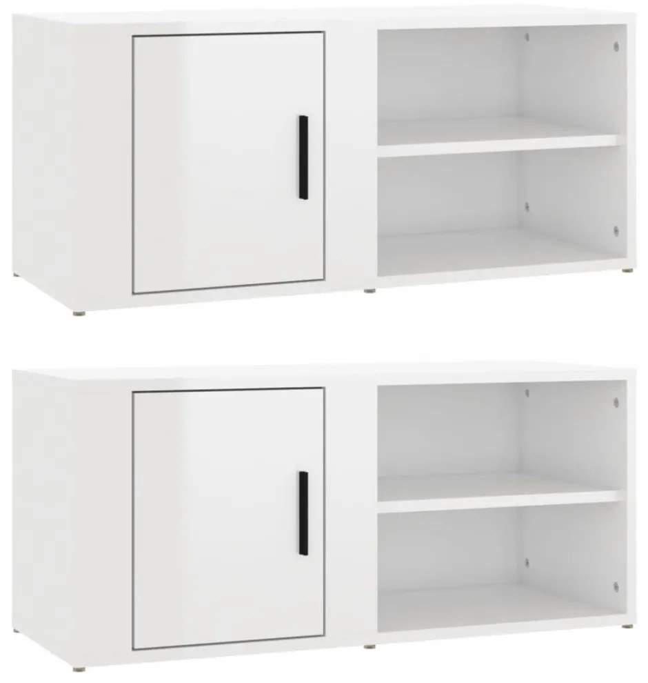 2 db magasfényű fehér szerelt fa TV-szekrény 80x31,5x36 cm
