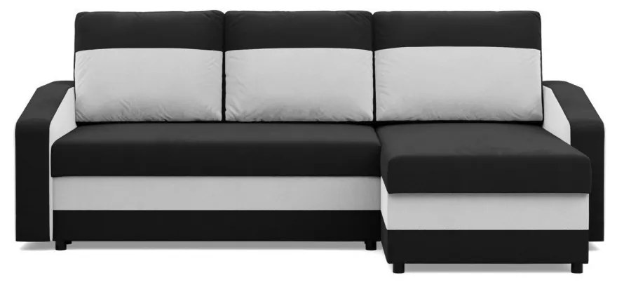 Hewlet sarokkanapé, 2 ágyneműtartóval, szövet anyag, univerzális oldal, bonell töltet, fekete - fehér