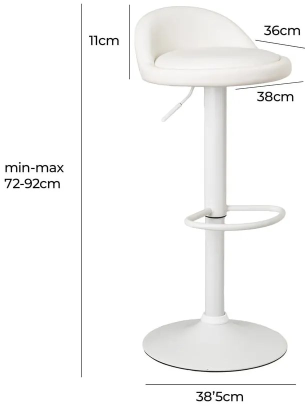 Fehér bőr utánzat állítható magasságú bárszék szett 2 db-os (ülésmagasság 72 cm) – Casa Selección