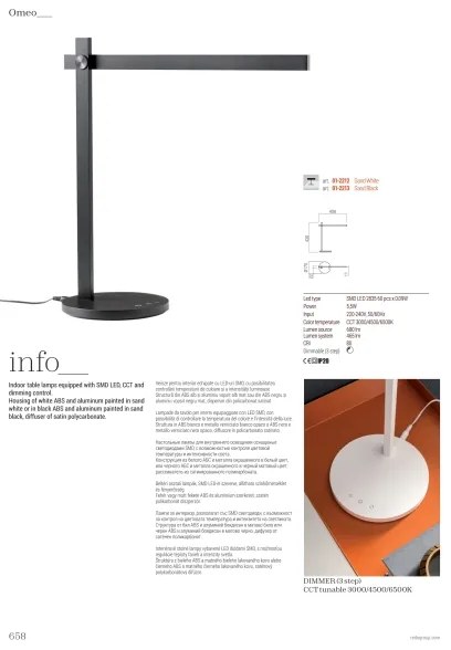 Redo 01-2212 - LED Dimmelhető asztali lámpa OMEO LED/5,5W/230V 3000/4500/6500K fehér