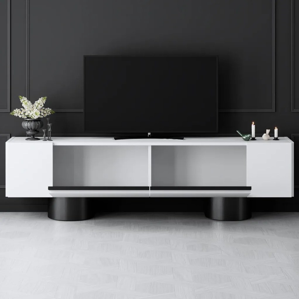 Bohem TV-állvány, fehér-fekete, 180 cm