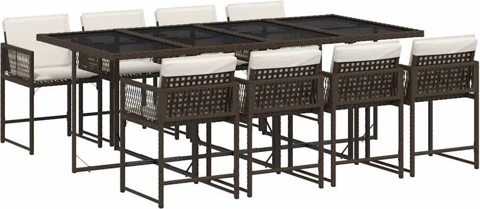 vidaXL 9 részes barna polyrattan kerti étkezőgarnitúra párnákkal