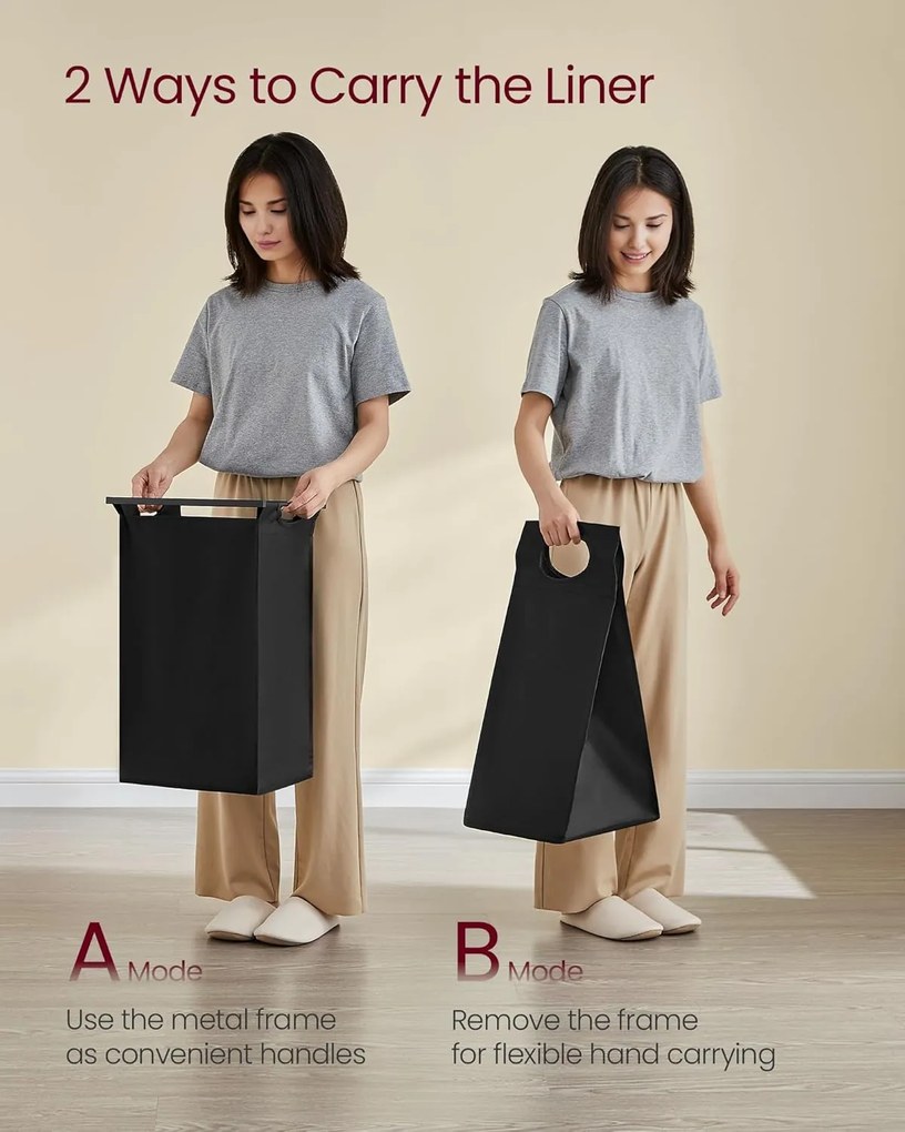 Szennyestartó, 4 rekeszes ruhaszeparáló kosár 116×33×72 cm, fekete és rusztikus barna