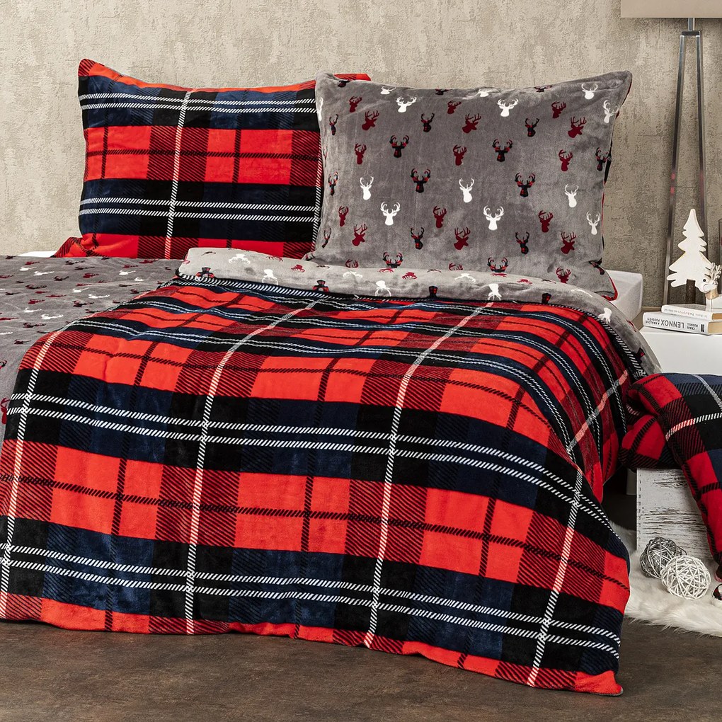 4Home Kocka mikroflanel ágyneműhuzat piros, 140 x 220 cm, 70 x 90 cm, 140 x 220 cm, 70 x 90 cm