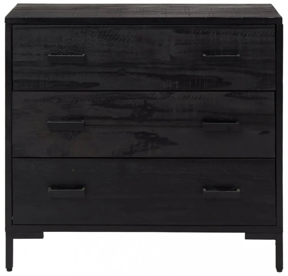 fekete tömör fenyőfa fiókos szekrény 75 x 35 x 70 cm