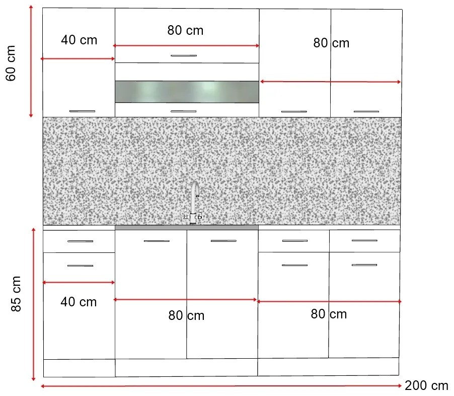 Lorett 1 konyhabútor 200 cm Meszes tölgy