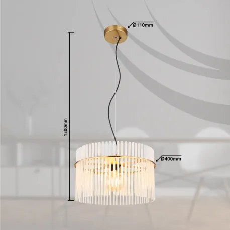 Globo 15698HM Függeszték fém matt arany színek, üvegrúd opál, átlátszó, kábel PVC fekete, ø: 400mm, M: 1500mm, 1x E27 60W 230V izzó nélkül