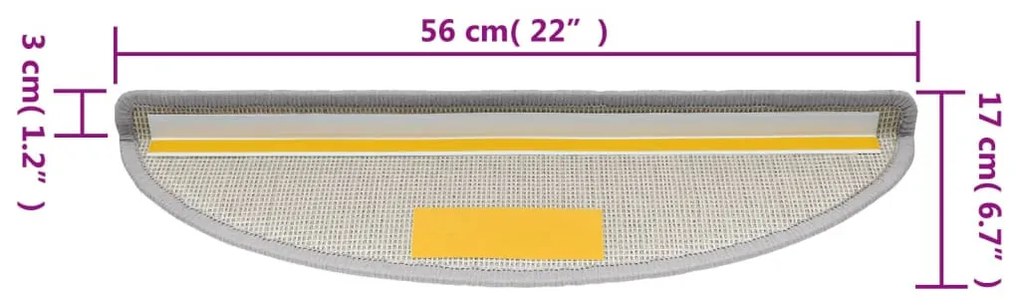 15 darab világosszürke lépcsőszőnyeg 56 x 17 x 3 cm