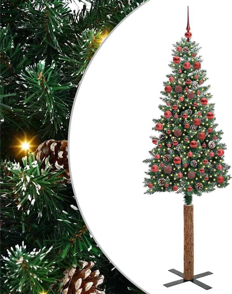 vidaXL Karcsú karácsonyfa 300 LED-del Zöld 180 cm PVC és tömör fenyőfa