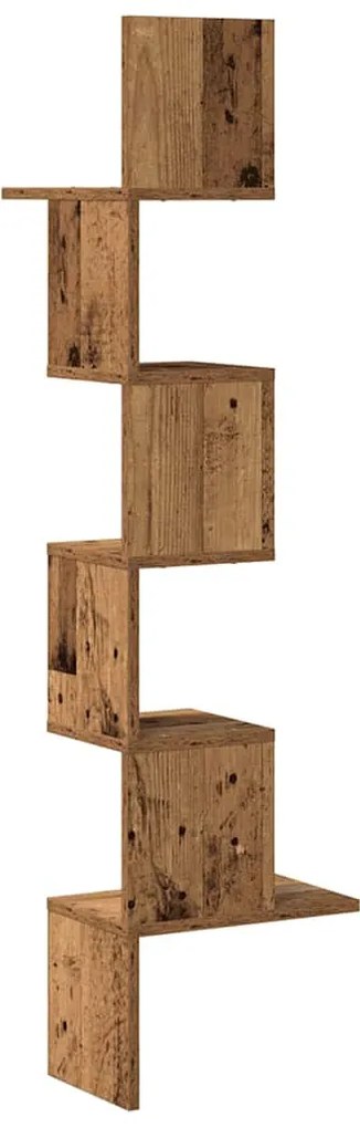 antik fa színű szerelt fa fali sarokpolc 32x32x127,5 cm