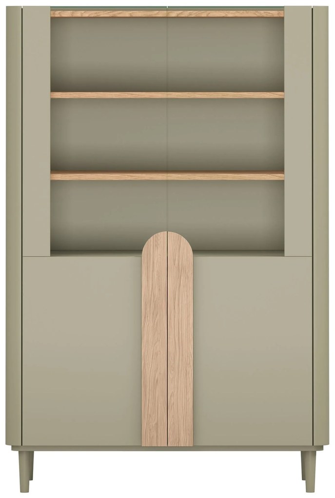 Amilio vitrines szekrény 100 cm, kétszárnyú, lábakon - eukaliptusz / baltic dune tölgy / natúr tölgy fogantyú