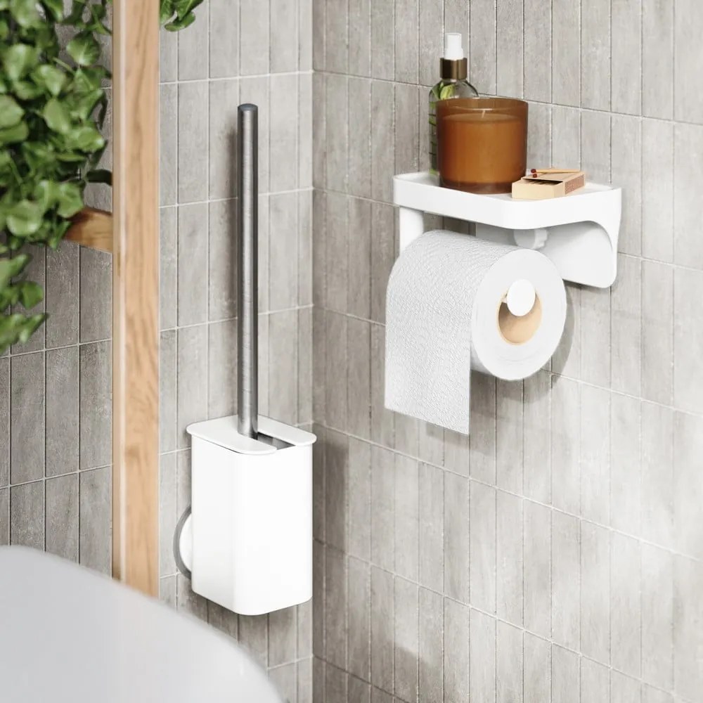 Fehér öntapadós újrahasznosított műanyag WC-kefe Flex Adhesive – Umbra