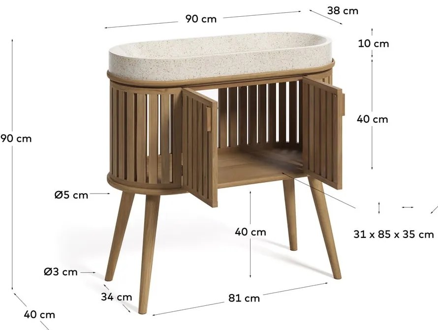 Rokia teakfa mosdókagylós szekrény - Kave Home