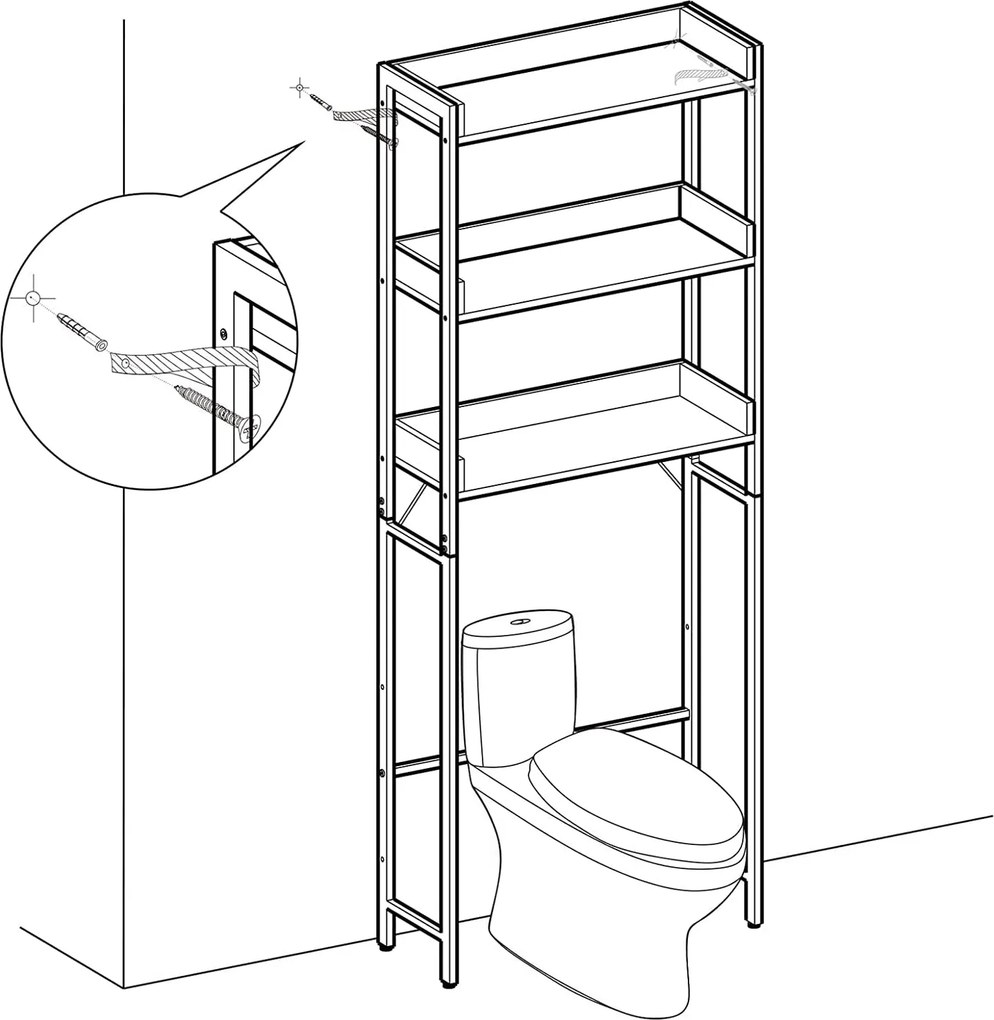 Wc feletti tárolóállvány, mosógép polc 63 x 165 x 25 cm