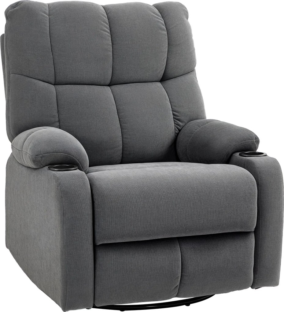 HOMCOM Dönthető TV Fotel, Ringató Funkcióval, Forgó TV Szék Lábpihentetővel, Zsebspringes és Pohártartós, Nagyszobába, Sötét Szürke | Aosom