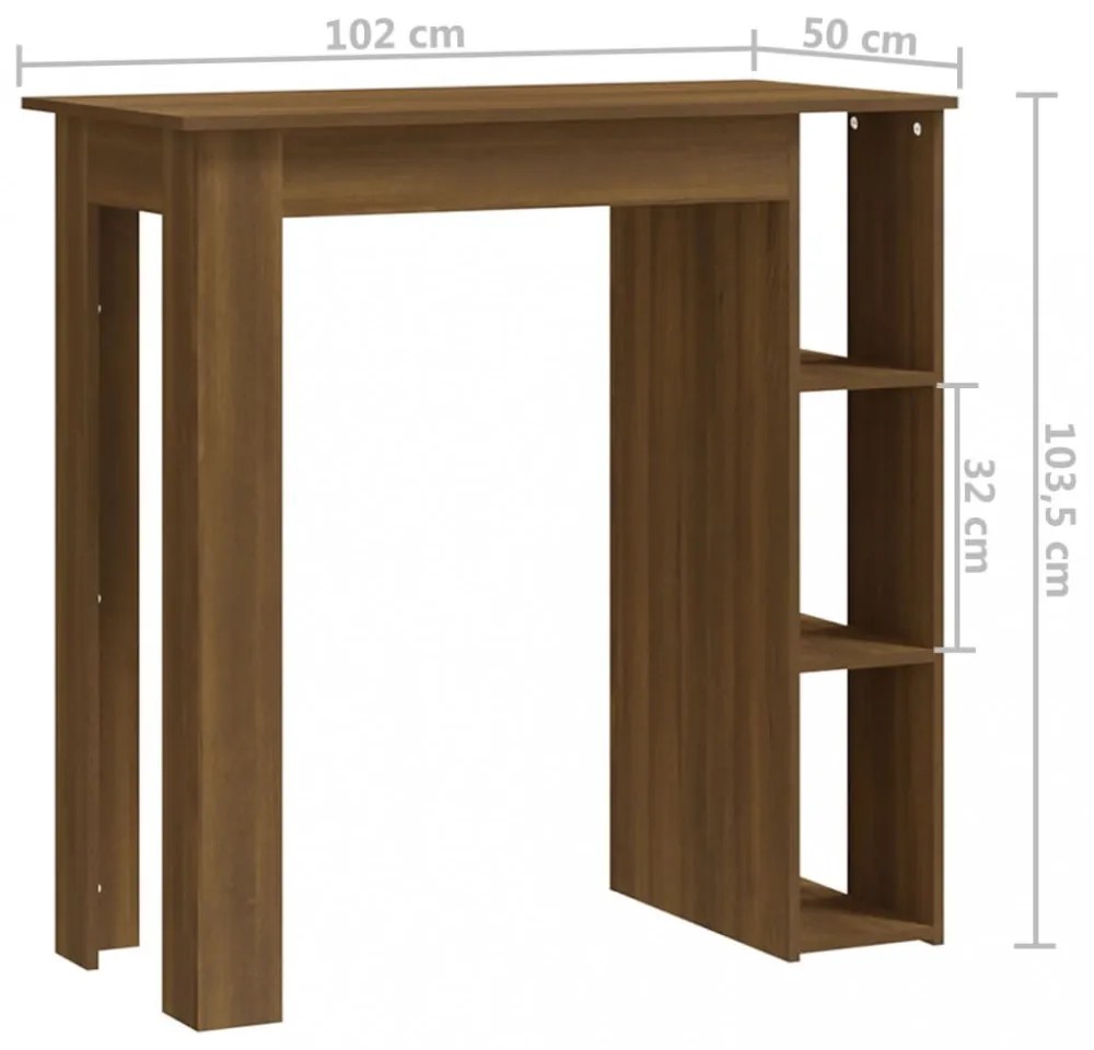 barna tölgy színű szerelt fa bárasztal polccal 102x50x103,5 cm