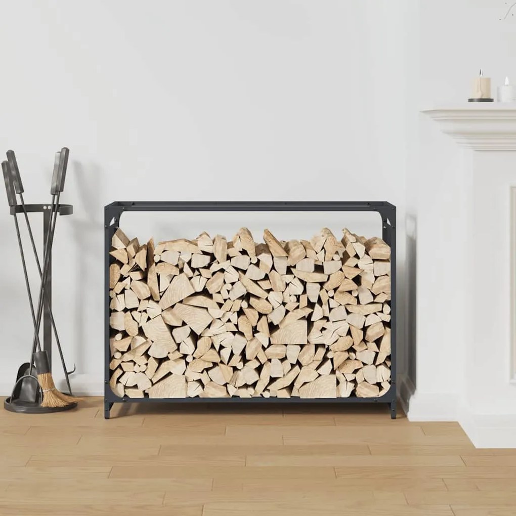 antracitszürke hidegen hengerelt acél tűzifatároló 90x28x65 cm