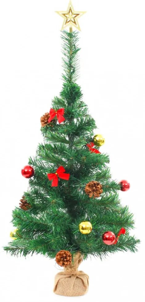 zöld megvilágított műkarácsonyfa gömbökkel 64 cm