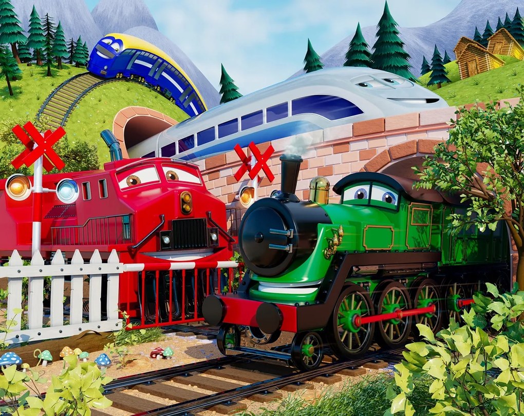 Gyerek fotótapéta Színes vonatok ruhák