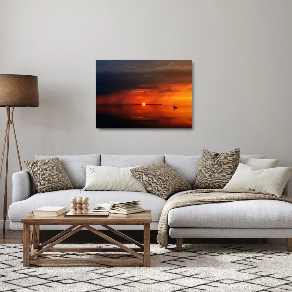 Vitorlás naplementekor (üvegen) (70x50 cm)