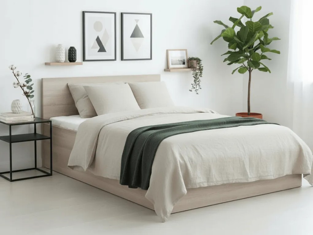 SOFIA ágy 180 x 200 cm, sonoma tölgy Ágyrács: Lamellás ágyrács, Matrac: Deluxe 10 cm matrac