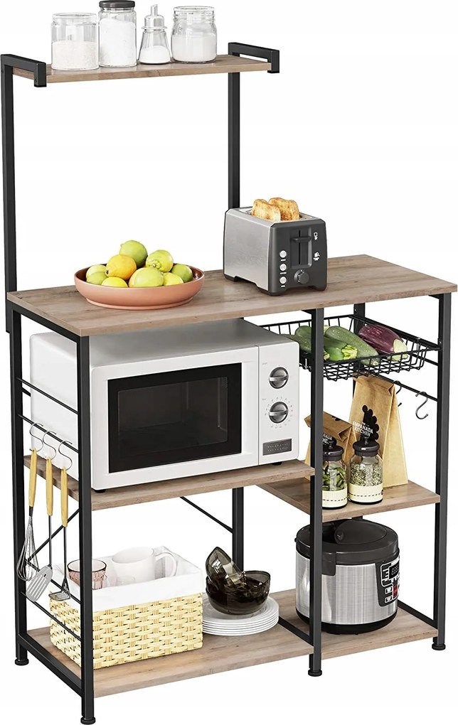 Konyhai polc fém kosárral állvány könyvespolc Fehér