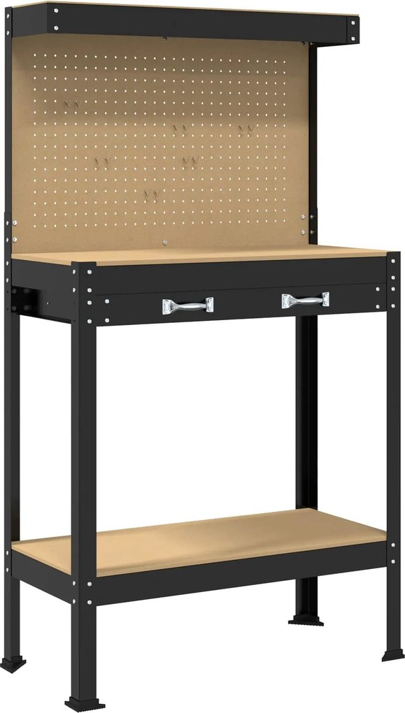 vidaXL Munkapad fiókkal Fekete 81 x 41 x 145 cm Mérnöki fa és fém