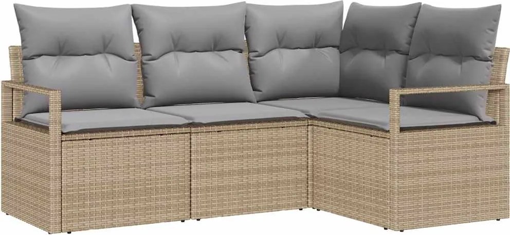 vidaXL Kanapé Szett párnával 4 pcs Beige és Világosszürke polirattan