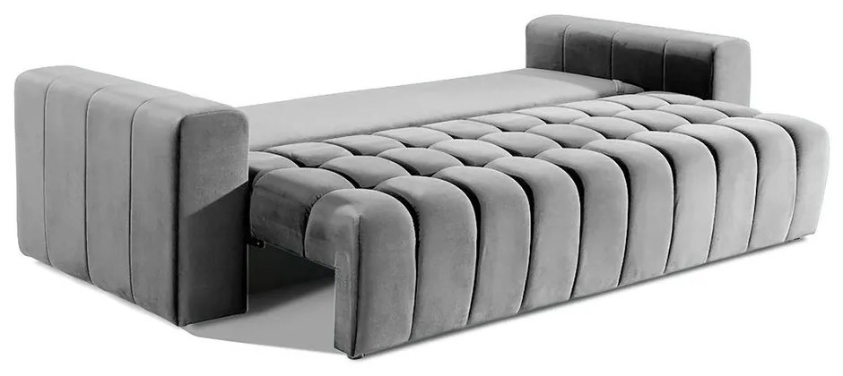 Világosszürke bársony kinyitható-tárolóhelyes kanapé 247 cm Lazaro – ELTAP