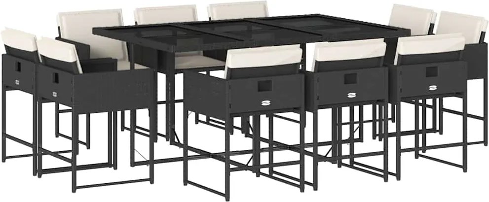 vidaXL 11 részes fekete polyrattan kerti étkezőgarnitúra párnákkal