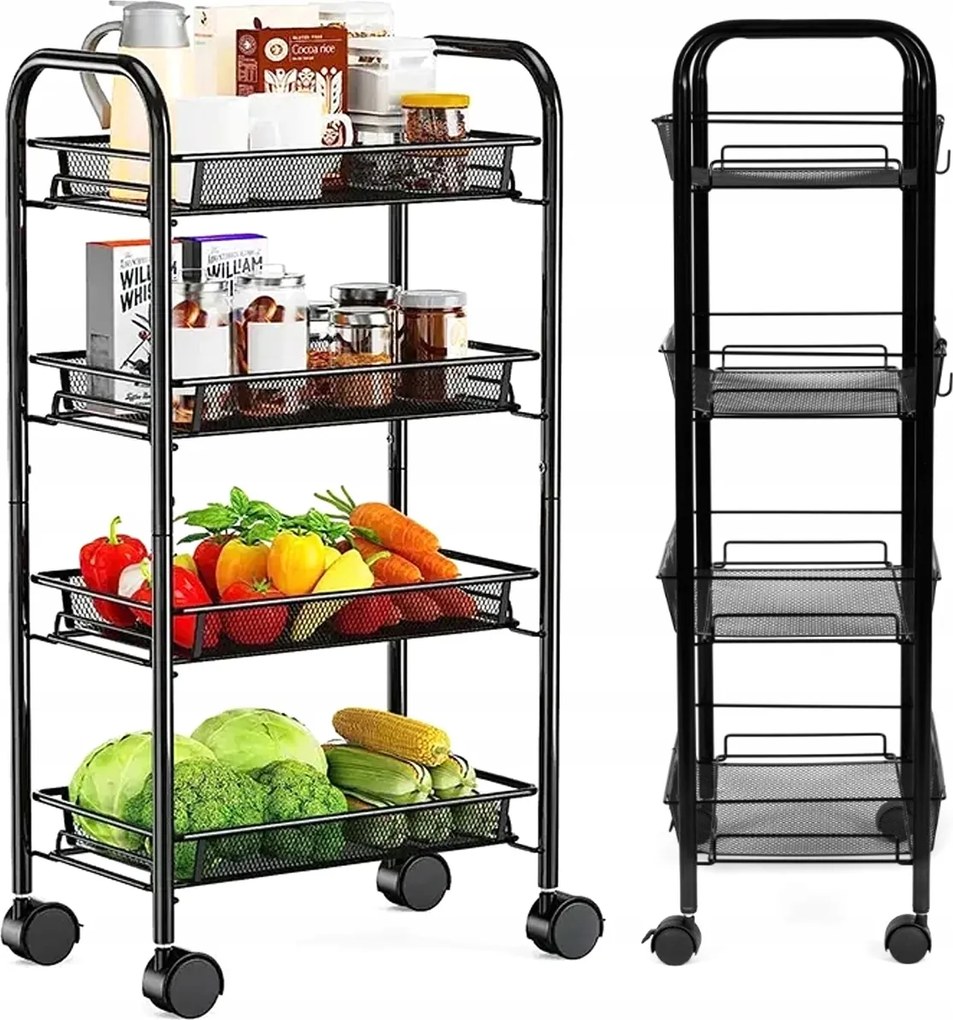 Mobil Konyhai Polc Fürdőszobai Gurulós Asztal Fém Babakocsi 4 Polc