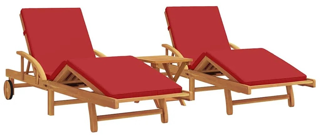 vidaXL Napozó párnával 3 pcs Piros 40 x 40 x 40cm Tömör akácfa