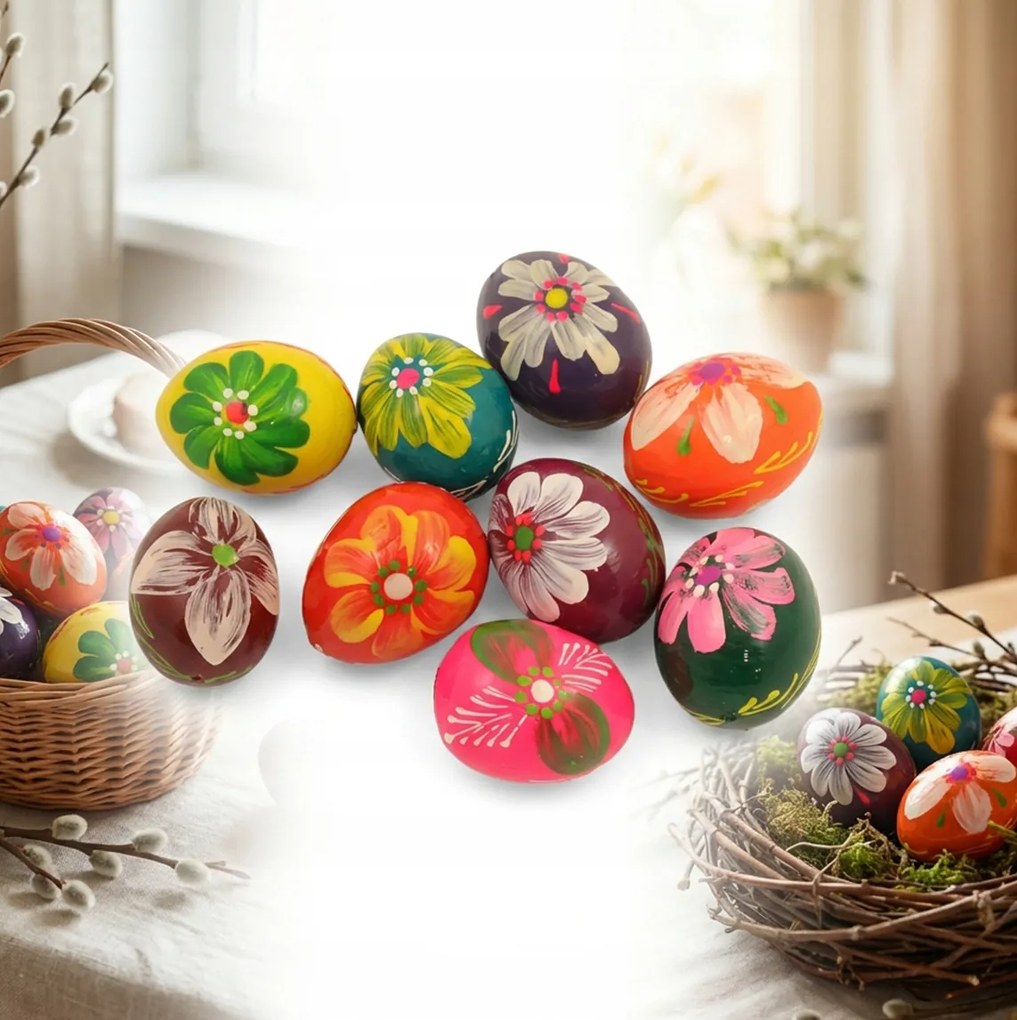 Fa Húsvéti Tojás Kicsi 3x2cm kézzel díszített Festett húsvéti 10db