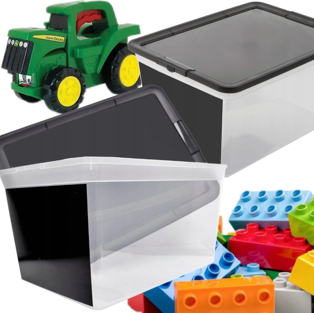 Tároló Kosár Szervező Játékokhoz Tetővel Branq 30L Átlátszó Táblával