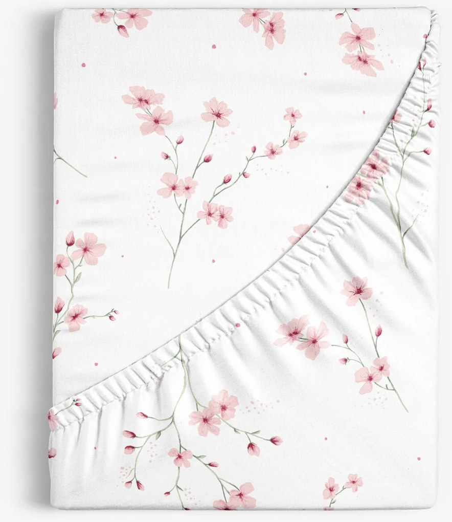 Goldea pamut körgumis lepedő - cseresznyevirágok 90 x 200 cm