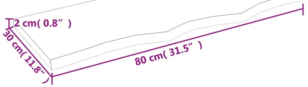 kezeletlen tömör fa fürdőszobai pult 80x30x2 cm