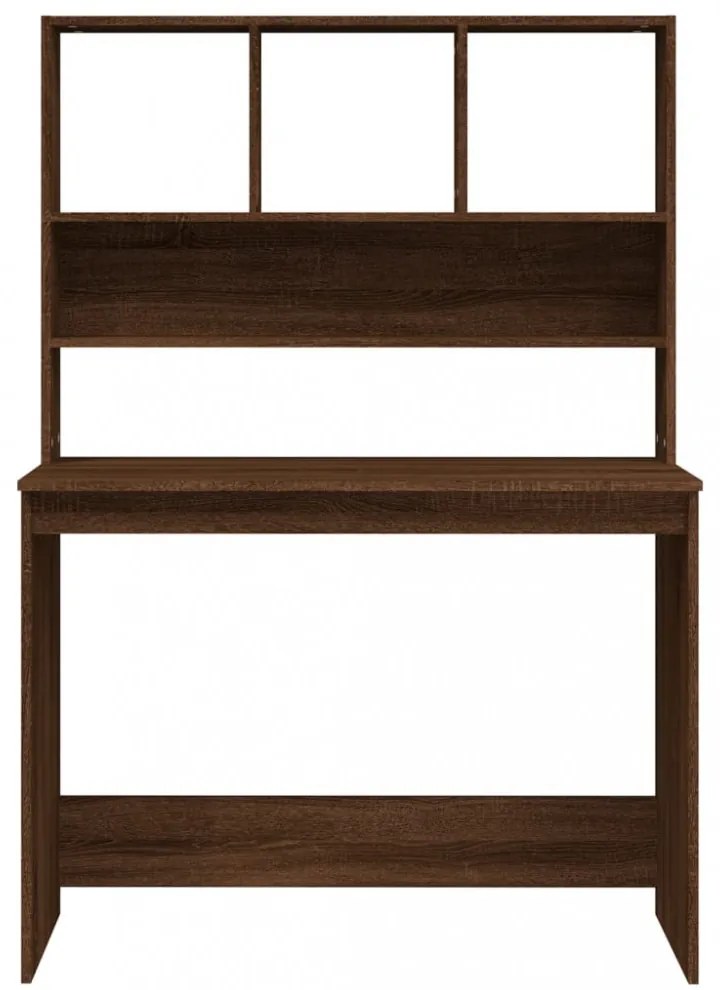 barna tölgy szerelt fa íróasztal polcokkal 102 x 45 x 148 cm