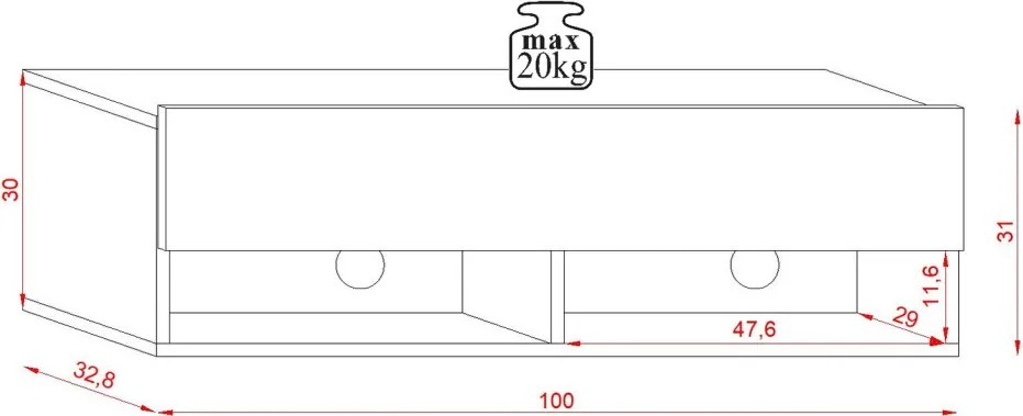 TV-szekrény 100 cm, 1 ajtóval, Wotan tölgy színben DERBY