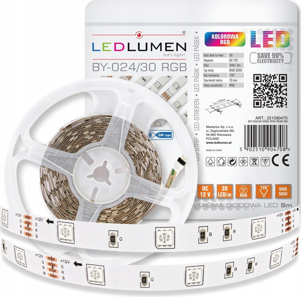 Led szalag 24W 12V DC 150 Smd 5050 5m Rgb színes neon vonal Ledlumen