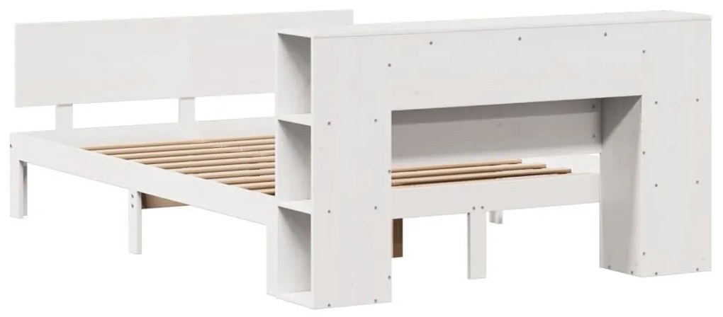 fehér tömör fenyőfa könyvespolcos ágy matrac nélkül 150x200 cm