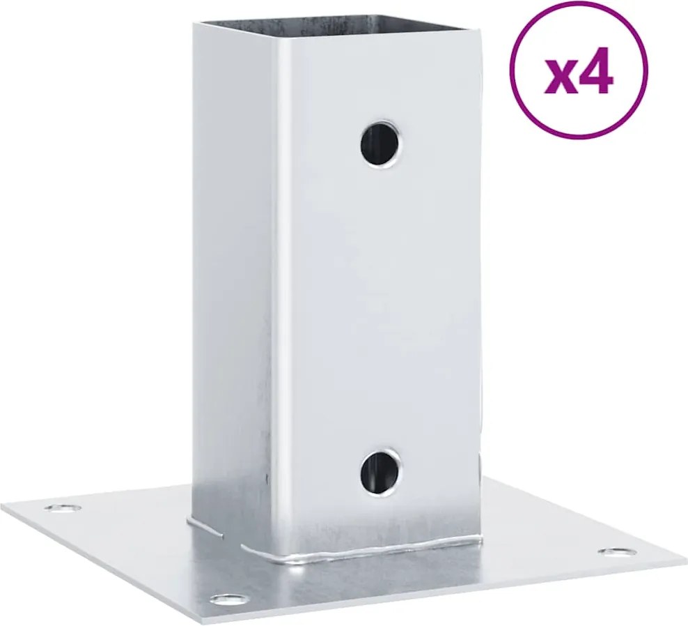 vidaXL 4 db horganyzott acélból oszlopalapok négyzet alakúak 71x71 mm