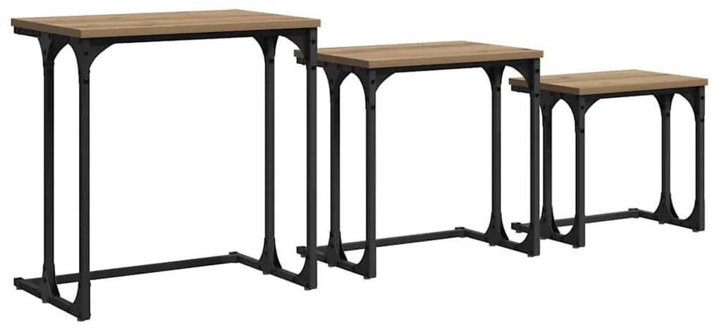 Fészkelt Kávézó Asztal 3 pcs kézműves tölgy 50.5 x 35 x 53 cm