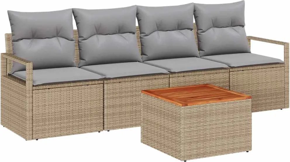 vidaXL Kerti Kanapé Szett párnával 5 pcs Bézs polirattan