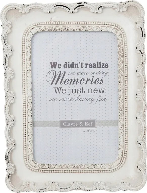 Fehér képkeret dekoratív kerettel 10x15 cm