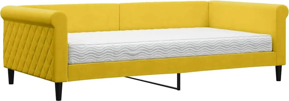 vidaXL sárga bársony kanapéágy matraccal 100 x 200 cm