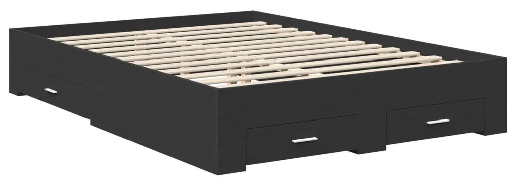 vidaXL Ágykeret fejtámlával fiókkal Fekete 150 x 200 cm Faanyag