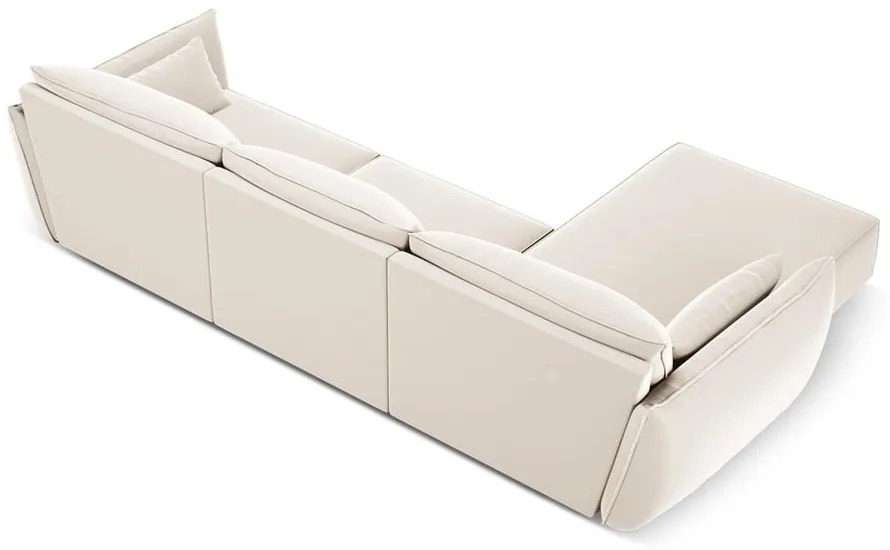 Bézs bársony sarokkanapé (bal oldali-heverő résszel) Vanda – Mazzini Sofas