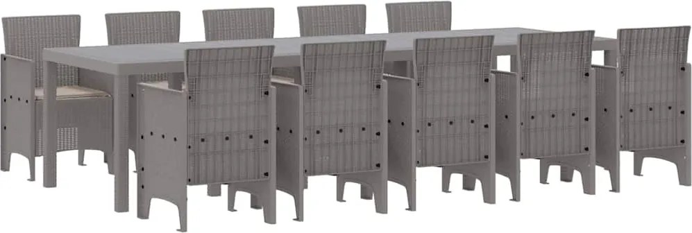 vidaXL Kert étkező szett párnával 11 pcs Világosszürke Poli rattan