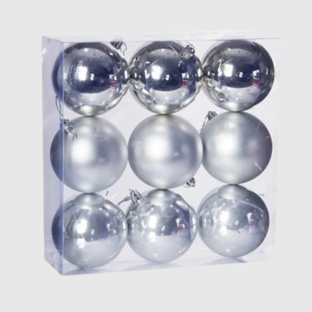 Ezüst műanyag karácsonyi gömb szett 9x8cm